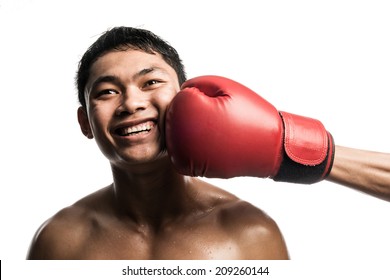 Boxing , Punch In The Face  Isolated On White