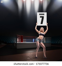 Boxing Ring Girl Holding A Board. High Resolution