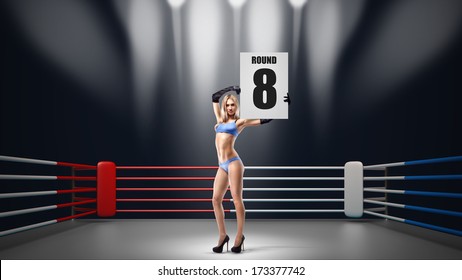 Boxing Ring Girl Holding A Board. High Resolution