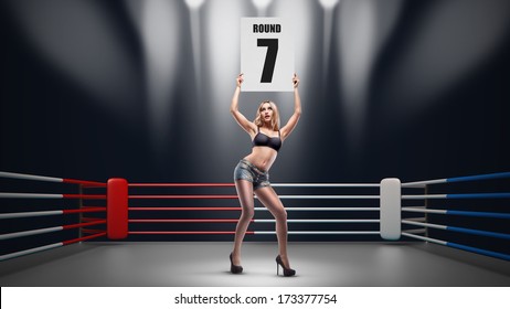 Boxing Ring Girl Holding A Board. High Resolution