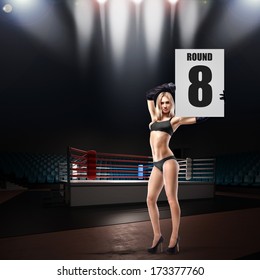 Boxing Ring Girl Holding A Board. High Resolution