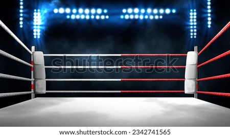 boxing ring with illumination by spotlights.