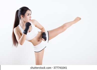 Boxing Woman - on white background