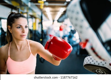 Boxing Workout Woman In Fitness Class Ring