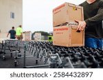 Boxs on conveyor belt oudoors