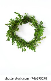 Boxwood Wreath For Christmas. Scandinavian Style. Portrait Orientatuon