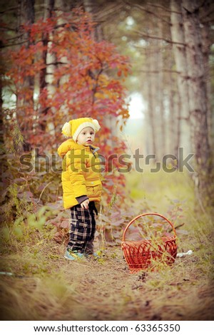 Similar – Foto Bild fröhlich lustiges Kind Mädchen isst frischen Apfel im Herbst