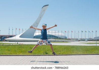 Boy In The Background Of The Olympic Park. Sochi