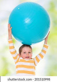 Boy With Big Ball.child, Happiness And People Concept, Lovely Smiling Toddler Portrait