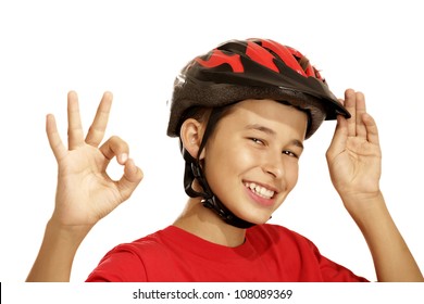 boy bike helmet on white