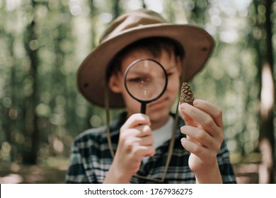 Boy biologist or entomologist studies nature. Scout in the forest. A teenager studies insects. Biology. Geology. Expedition in the forest. - Powered by Shutterstock