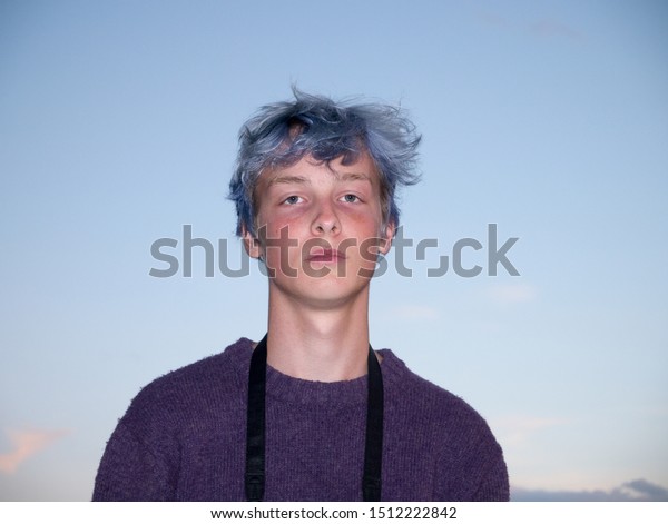 Boy Blue Hair Colour Image Teenage Stock Photo Edit Now