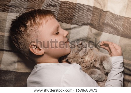 Similar – Newborn baby with pompom hat sleeping on blanket