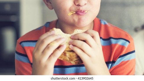 Boy Child Kid Bread Sandwich Starving Eating Concept