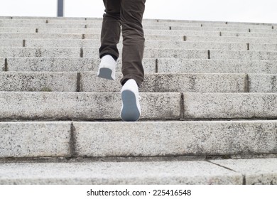 Boy Climbing Stairs Stone