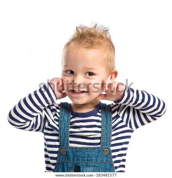 Boy Covering His Ears Over White Stock Photo (Edit Now) 183481577