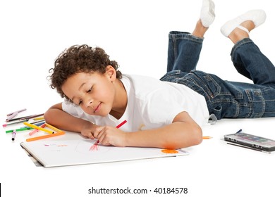 boy drawing, isolated on white backgr - Powered by Shutterstock