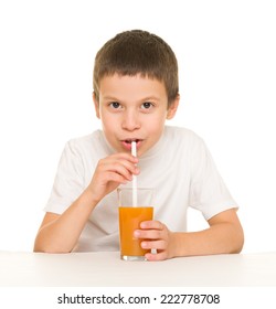 Portrait Happy Little Boy Drinking Orange Stock Photo 114476440 ...