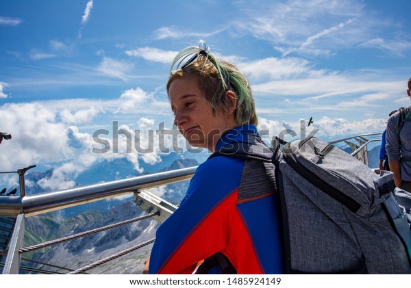 Boy Dyed Hair Stands On Terrace Stock Photo Edit Now 1485924149