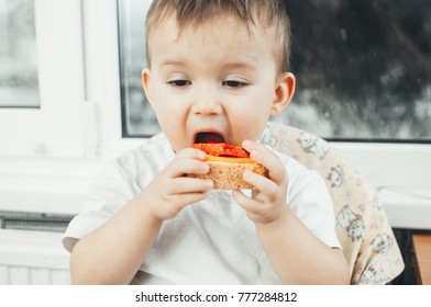 Boy Eating Bread Sausage Cheese Breakfast Stock Photo 777284812 ...