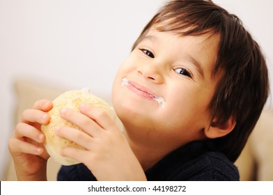  Boy Eating Healthy Sandwich On White Background