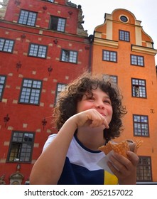 A Boy Eating Ice Cream In Stockholm, Sweden, Stortorget, Historic Centre, Family Time, Children Friendly, Ice Cream, Waffle, Belgian, Meal, Relax, Holidays, Old Architecture, Colorful, Falun, Living