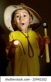 Boy Exploring With Flashlight Gets Frightened