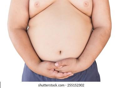 Boy fat and children fat on isolated white with clipping path.