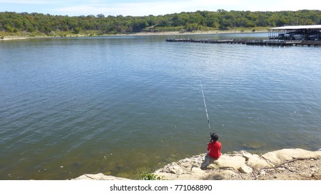 Boy Fishing In Lake Texoma At Eisenhower State Park In Texas