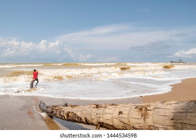 A Boy From The Fishing Village Of Axim Who, In His Spare Time, Enjoys The Sea In Ghana And Shows The Possetive Side Of West Africa. Picture Taken In Axim Ghana 2018 November 1.