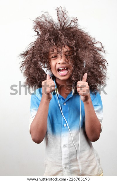 Boy Funky Hairstyle Playful Mood Stock Photo Edit Now