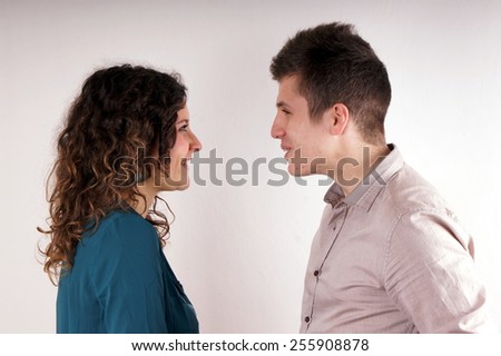 Similar – Image, Stock Photo Young couple screaming to each other