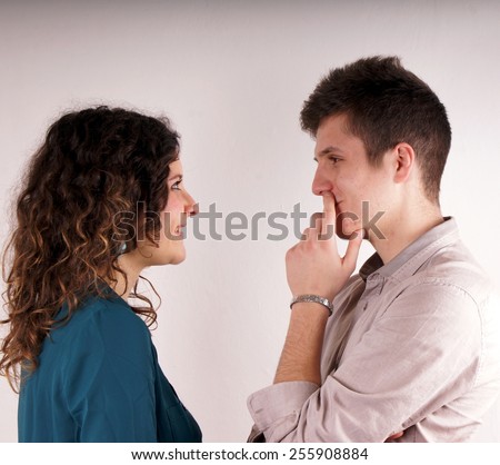 Similar – Image, Stock Photo Young couple screaming to each other