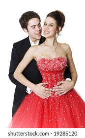 Boy & Girl, In Formal Attire, Dancing At Their High School Prom.