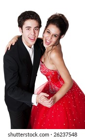 Boy And Girl, In Formal Attire, Dancing At Their High School Prom.