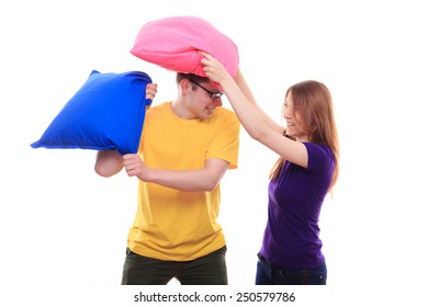 Boy And Girl Pillow Fight - Studio Shoot 