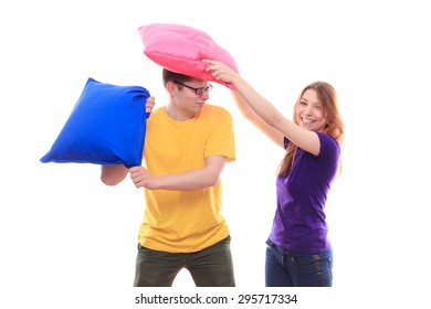 Boy And Girl Pillow Fight - Studio Shoot 