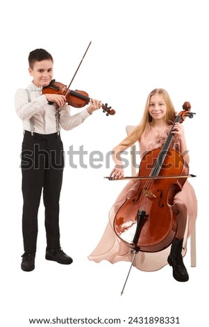 Boy and girl playing violin and cello