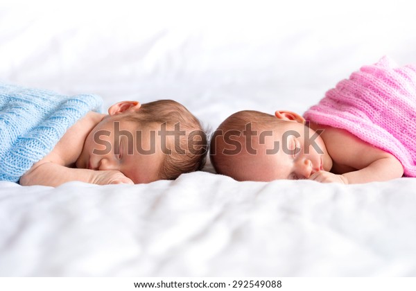 Boy Girl Twins Lying Down Bed Stock Photo Edit Now