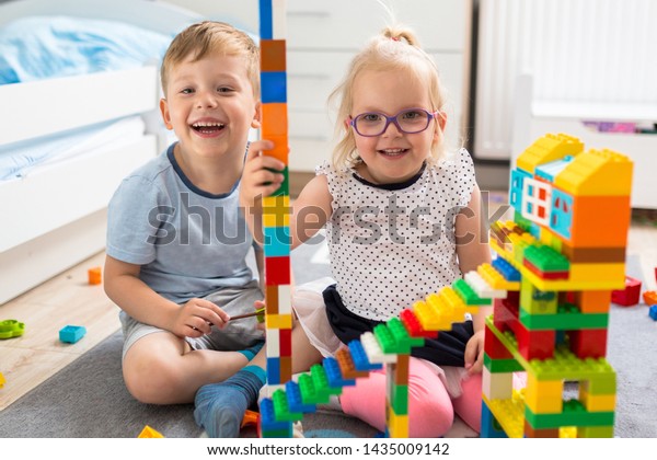 Boy Girl Twins Playing Blocks Their Stock Photo Edit Now