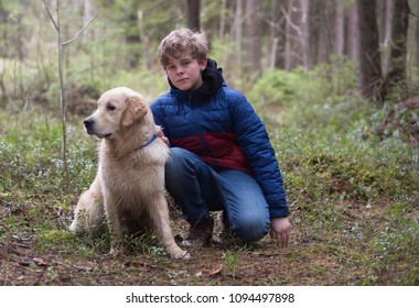 Boy And Golden Retriver