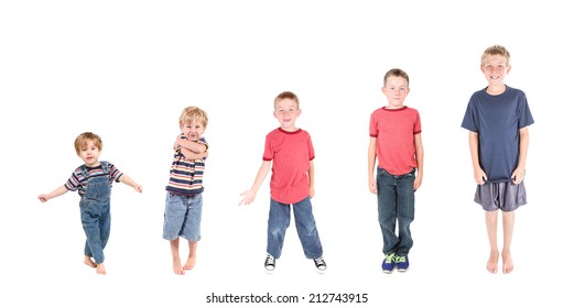 Boy growing from age three to age eleven. stages of development