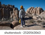 boy hiking in Joshua Tree Park