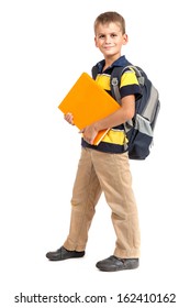 Boy Holding Books Isolated On A White Background