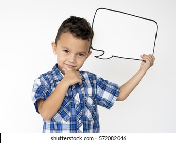 Boy Holding Speech Bubble Icon Communication