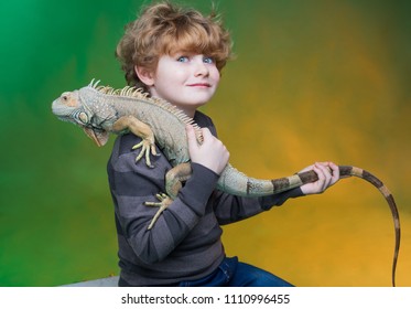 
Boy And Iguana, 
Child And His Best Friend Wild Animal, Boy And Dragon