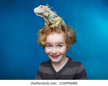 
Junge und Leguana, 
Kind und sein bester Freund Wildtier, Junge und Drache