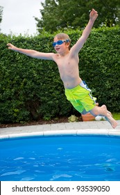 Boy Is Jumping In The Pool