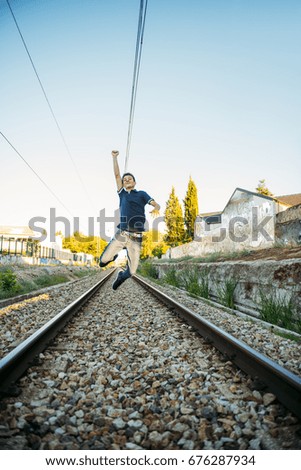 Similar – Image, Stock Photo man traveling in train carriage