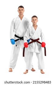 Boy With Karate Instructor On White Background